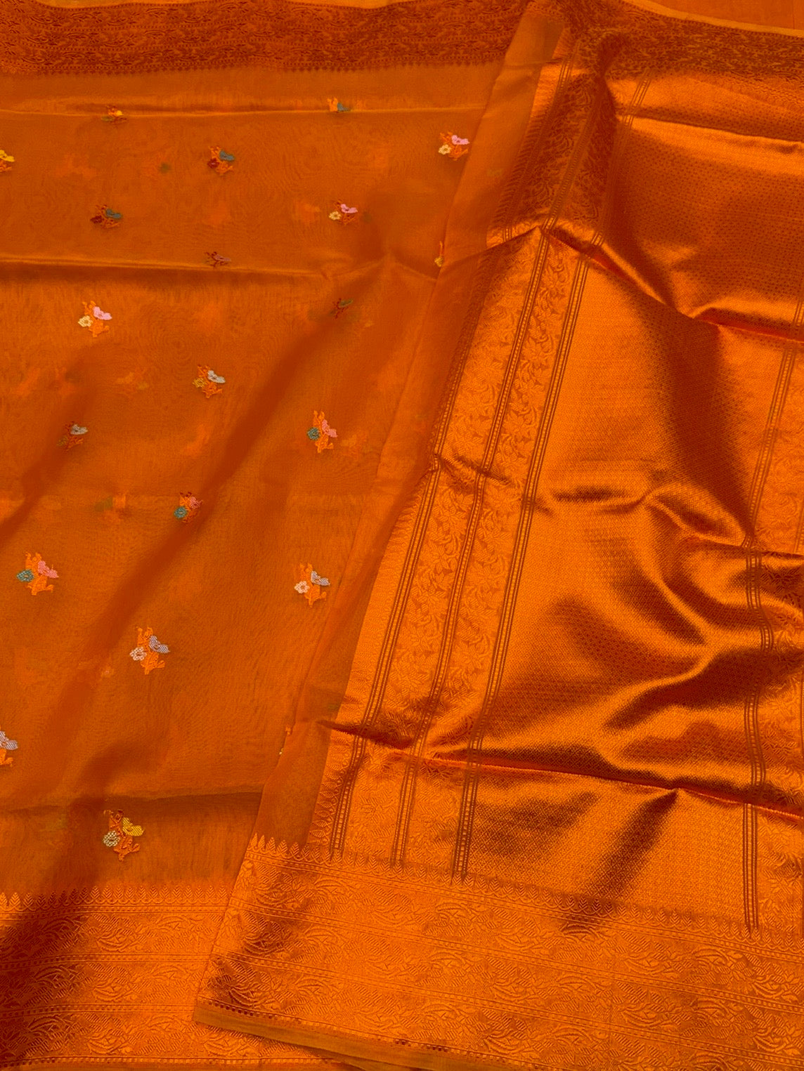 Orange Handwoven Pure Banarasi Organza Silk Saree