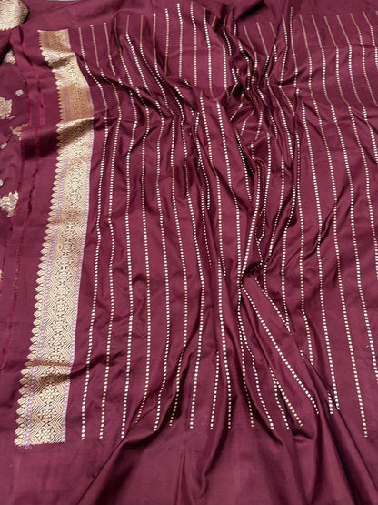 Wine Handwoven Pure Banarasi Silk Saree | Kadwa Katan Mulberry Silk