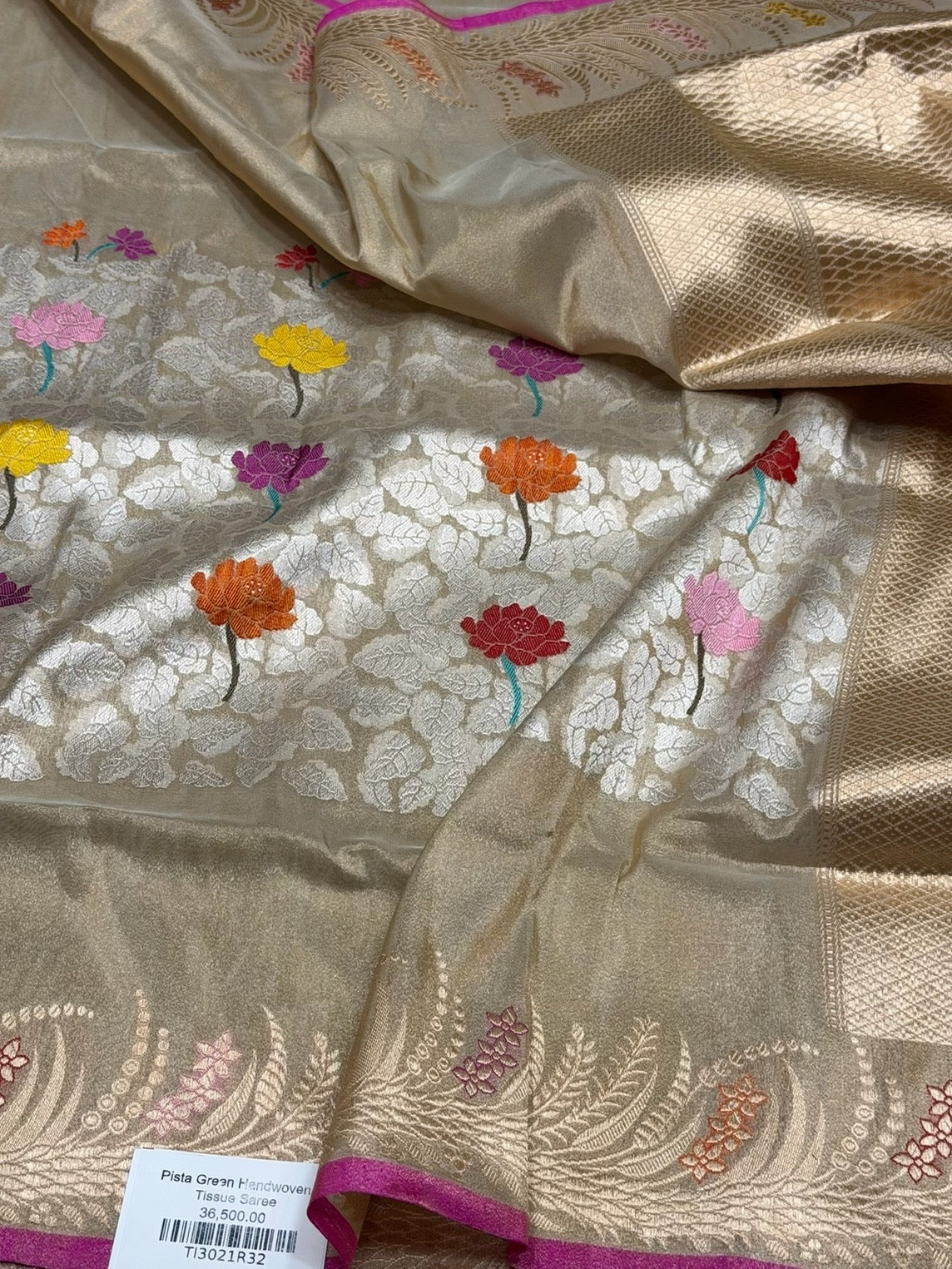 Champagne Gold Handwoven Pure Banarasi Tissue Saree