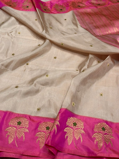 Rani Pink Handwoven Pure Banarasi Tissue Saree