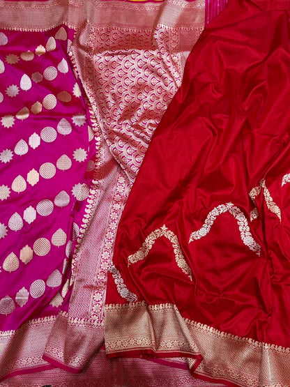 Rani Pink Handwoven Pure Banarasi Silk Saree | Kadwa Katan Mulberry Silk