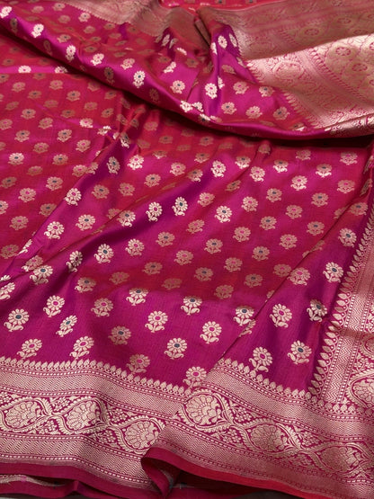 Rani Pink Banarasi Minakari Pure Katan Silk Saree