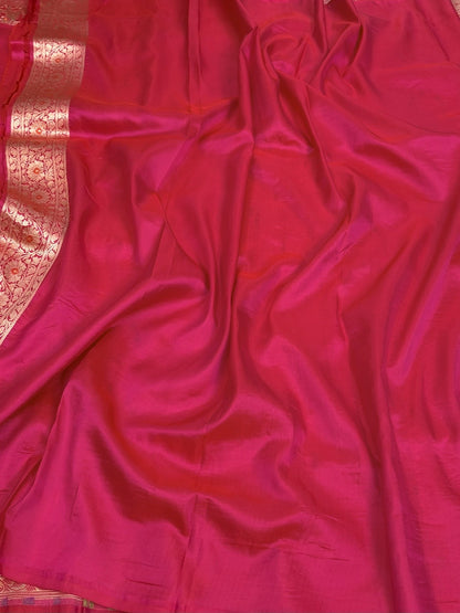 Rani Pink Banarasi Pure Katan Silk Saree