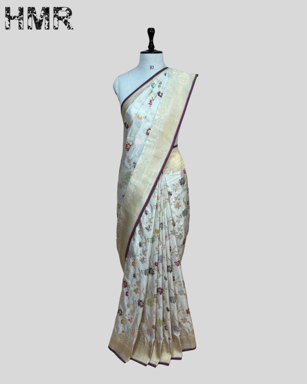 White Handwoven Pure Banarasi Silk Saree
