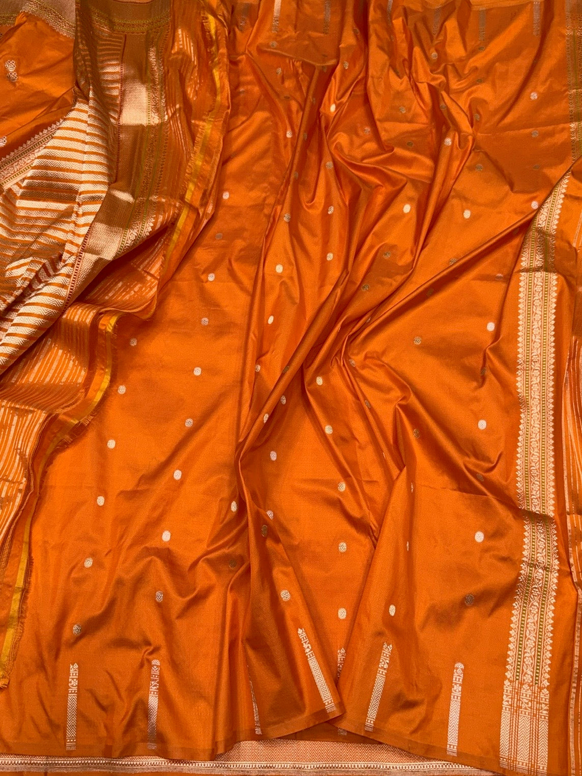 Orange Handwoven Pure Banarasi Silk Saree in Kadwa Weave | Authentic Katan Mulberry Silk