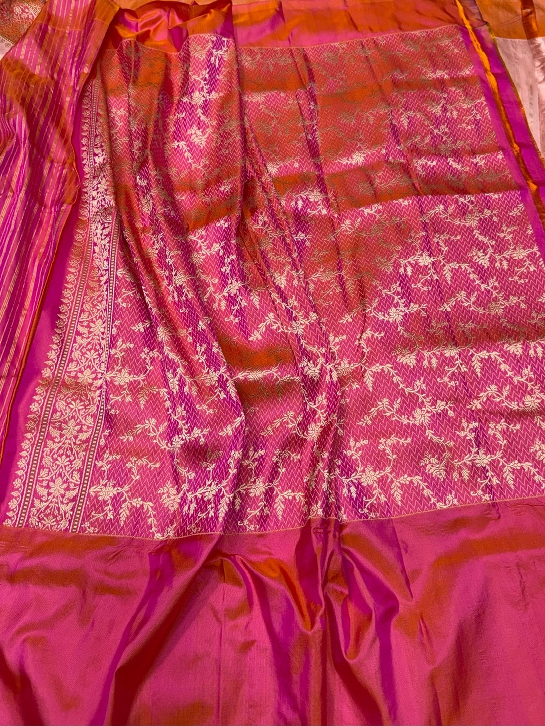 Peach Handwoven Pure Banarasi Ektara Silk Saree – Luxury Kadwa Weave