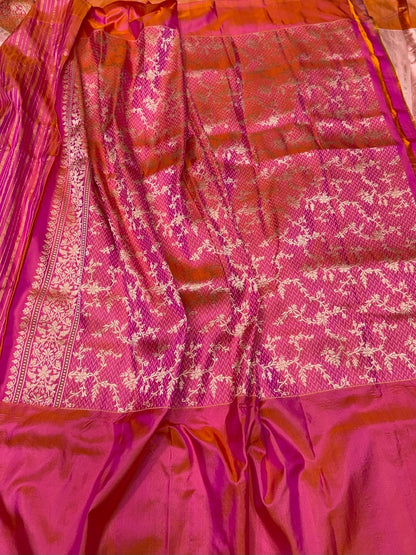 Peach Handwoven Pure Banarasi Ektara Silk Saree – Luxury Kadwa Weave