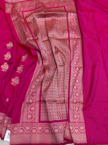 Rani Pink Handwoven Pure Katan Silk Banarasi Saree