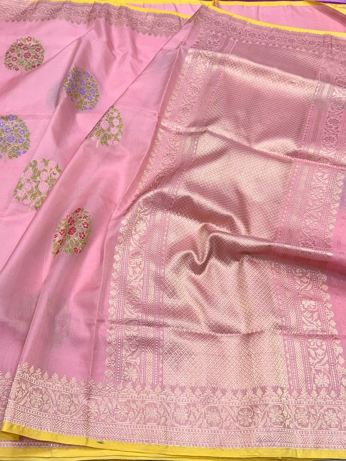 Baby Pink Handwoven Pure Organza Silk Saree