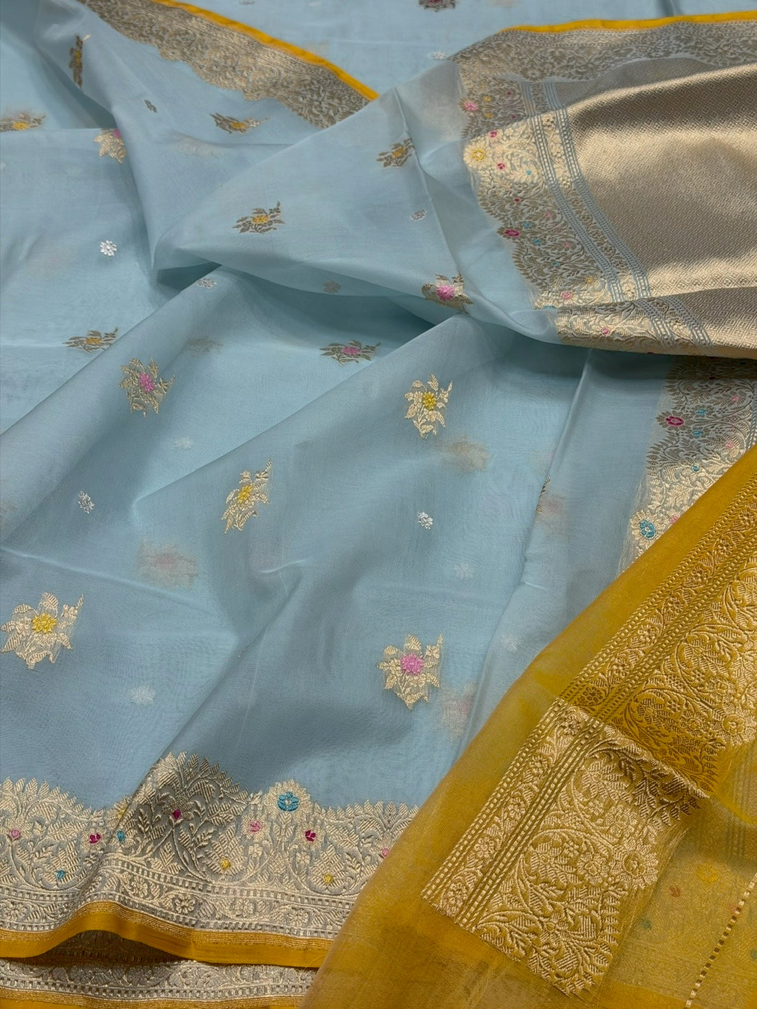 Ocean Blue Handwoven Banarasi Pure Organza Silk Saree