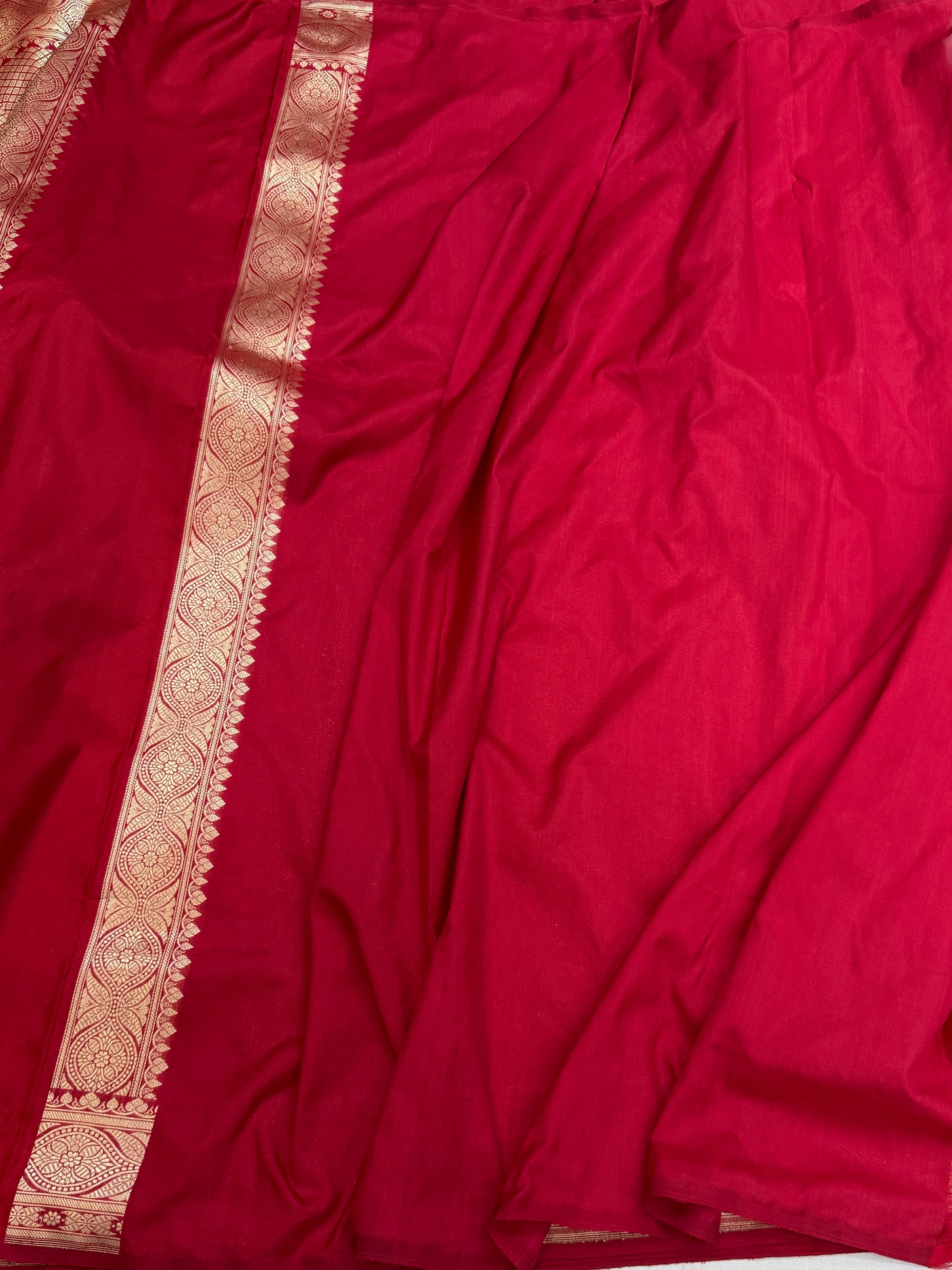 Red Pure Banarasi Silk Brocade Saree in Katan Mulberry Silk – Classic Banaras Weave