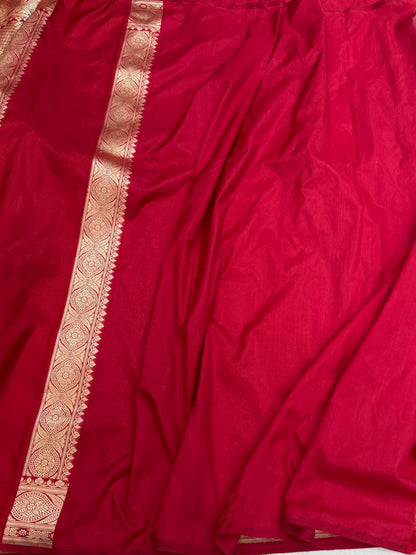 Red Pure Banarasi Silk Brocade Saree in Katan Mulberry Silk – Classic Banaras Weave