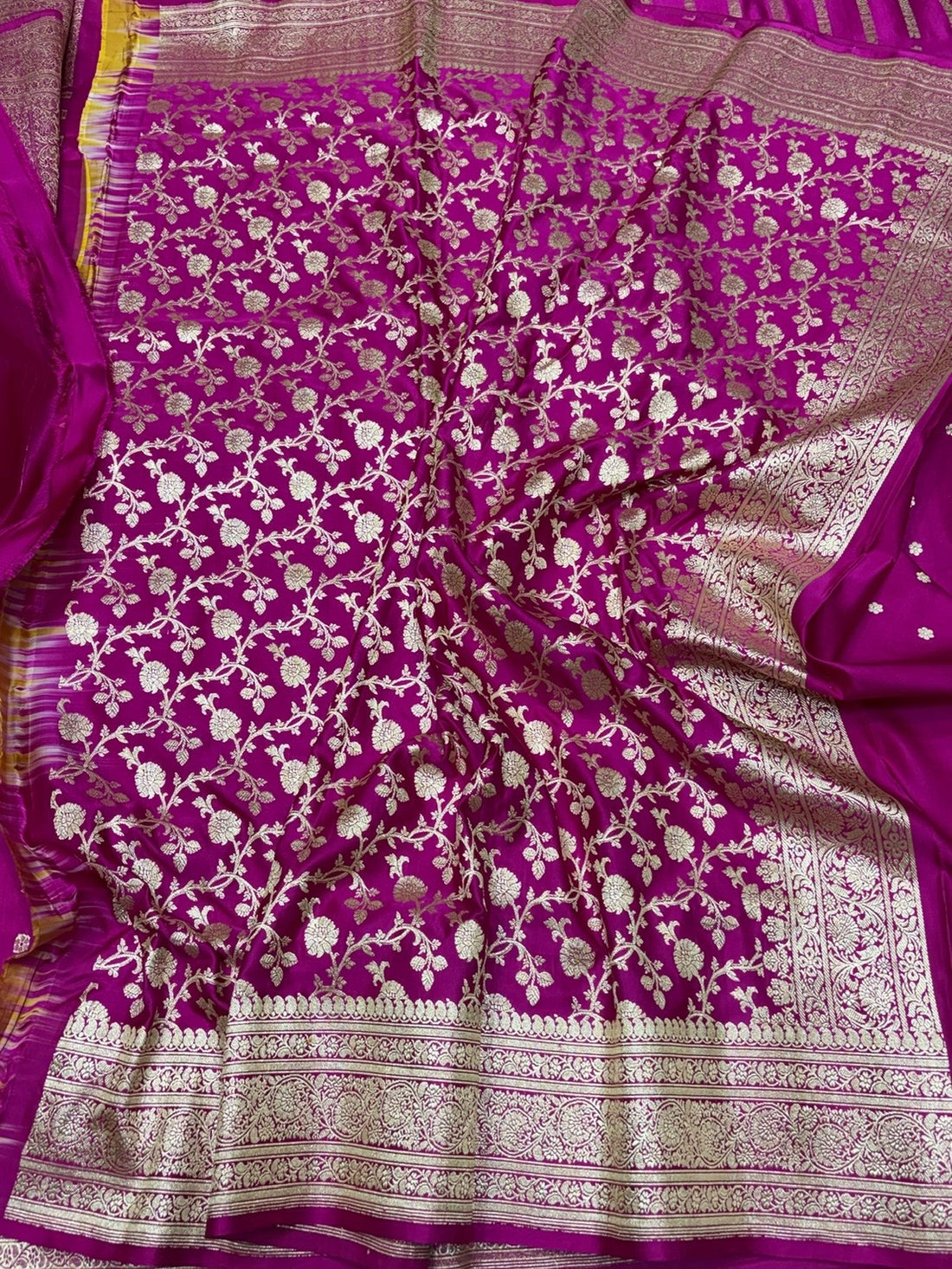 Rani Pink Handwoven Vintage Pure Banarasi Satin Silk Saree