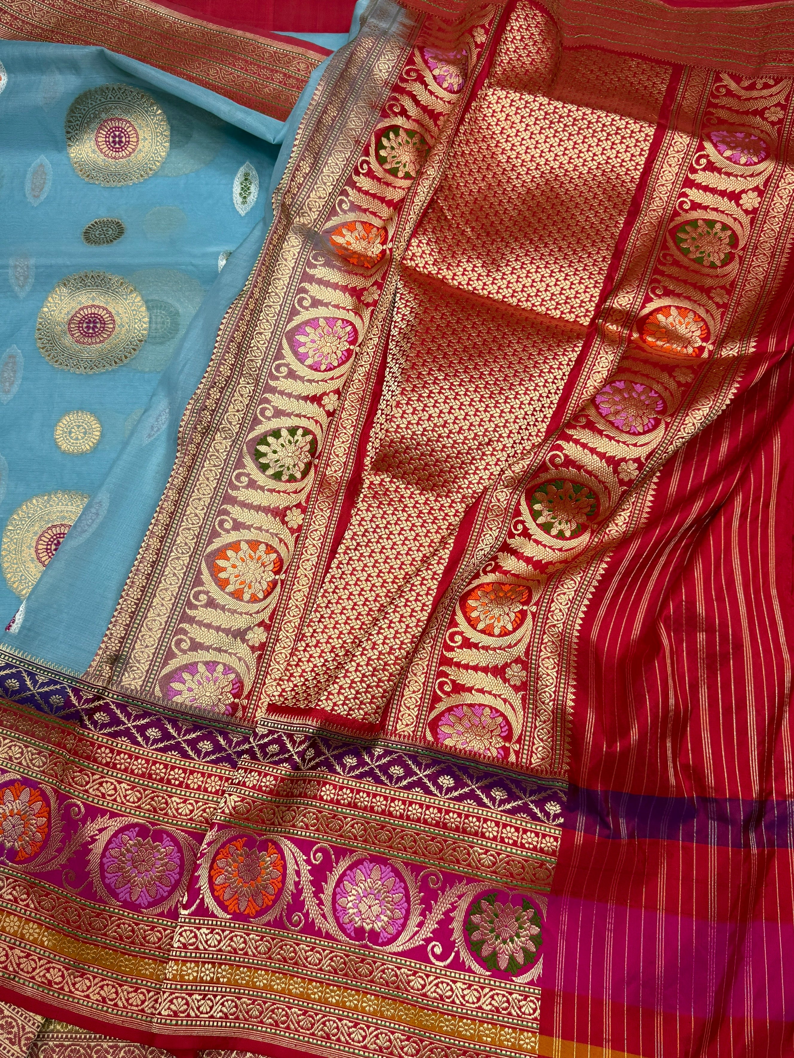 Sky Blue Handwoven Pure Organza Silk Saree