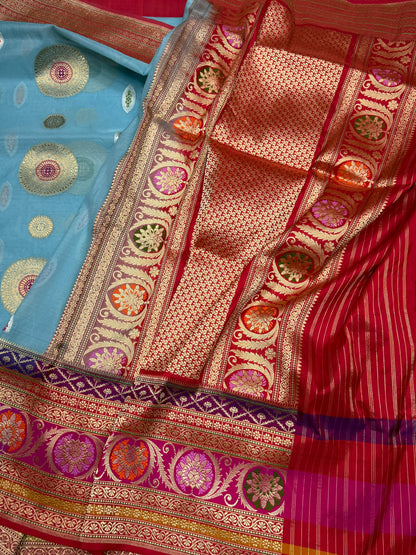 Sky Blue Handwoven Pure Organza Silk Saree
