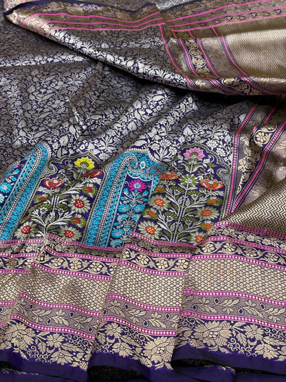 Purple Handwoven Pure Banarasi Silk Saree
