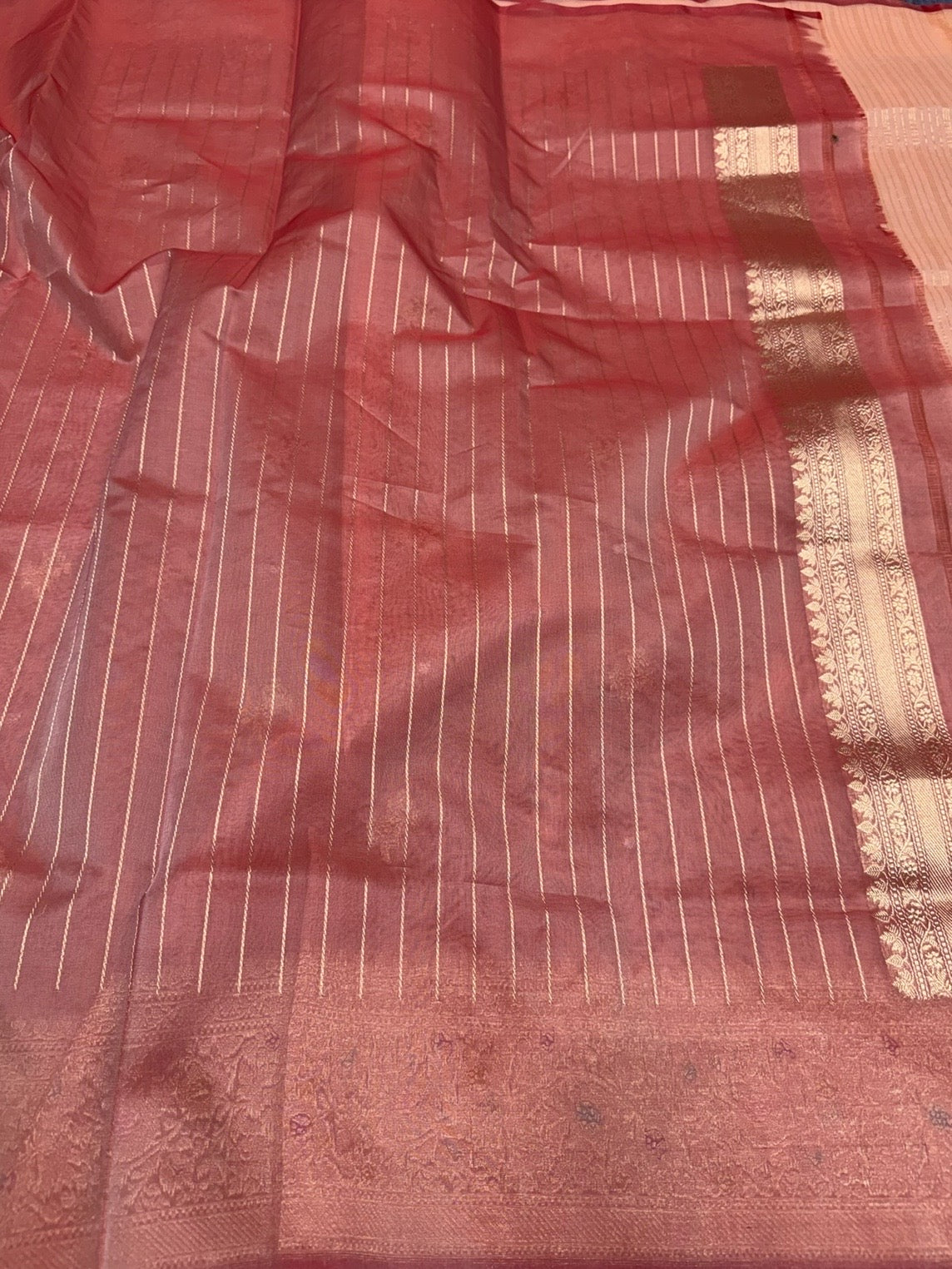 Peach Handwoven Pure Organza Silk Saree