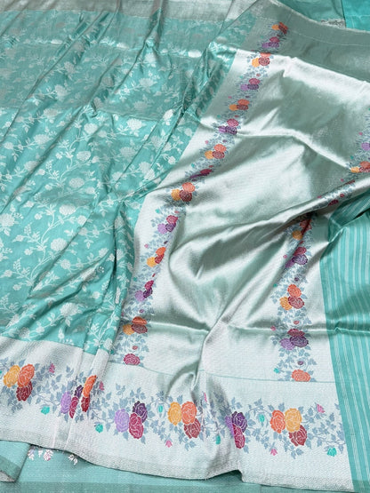 Powder Blue Handwoven Pure Banarasi Silk Saree