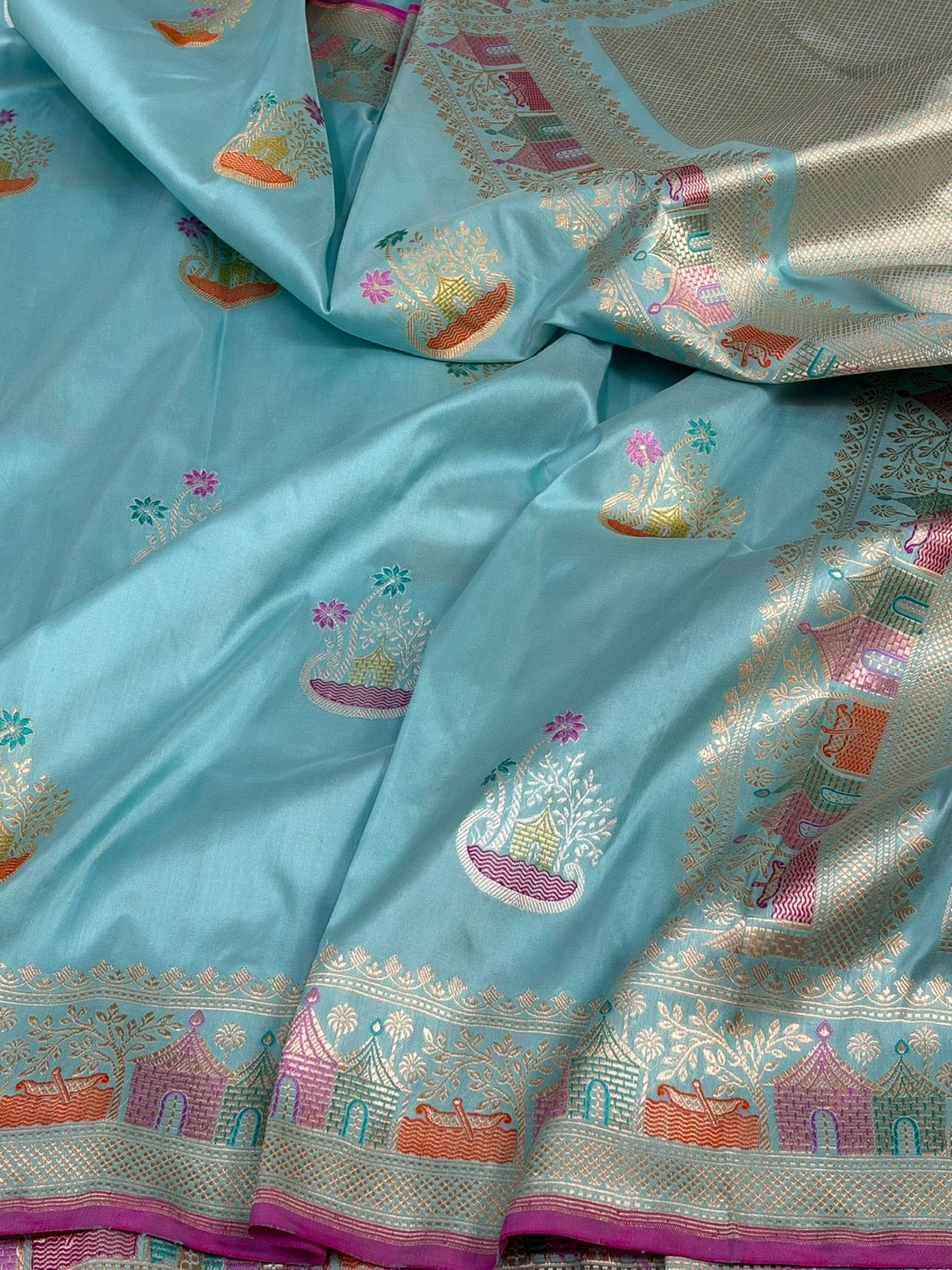Sky Blue Handwoven Pure Banarasi Silk Saree