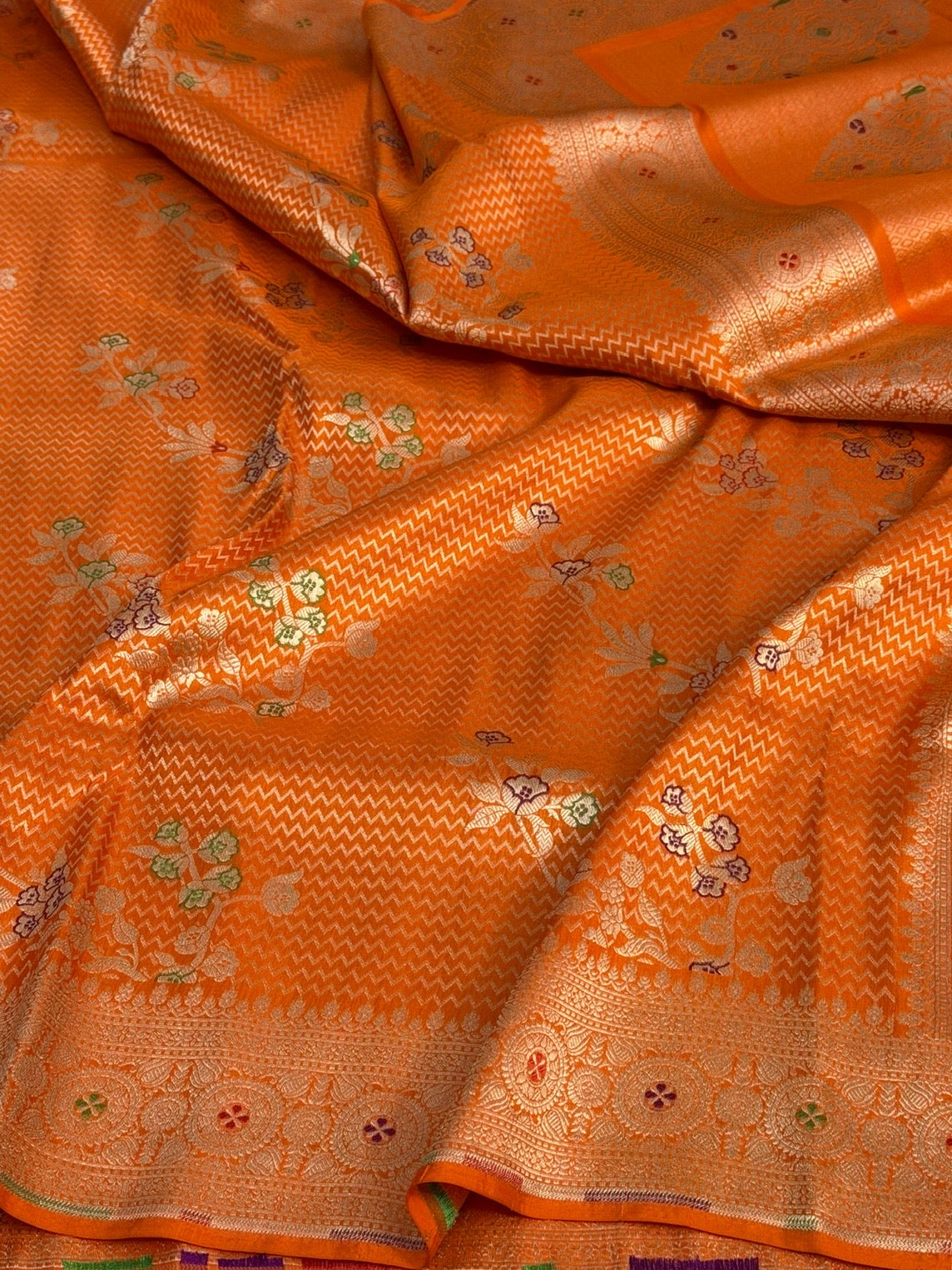 Orange Minakari Banarasi Pure Katan Silk Brocade Saree
