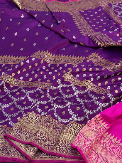 Purple Handwoven Pure Banarasi Ektara Silk Saree