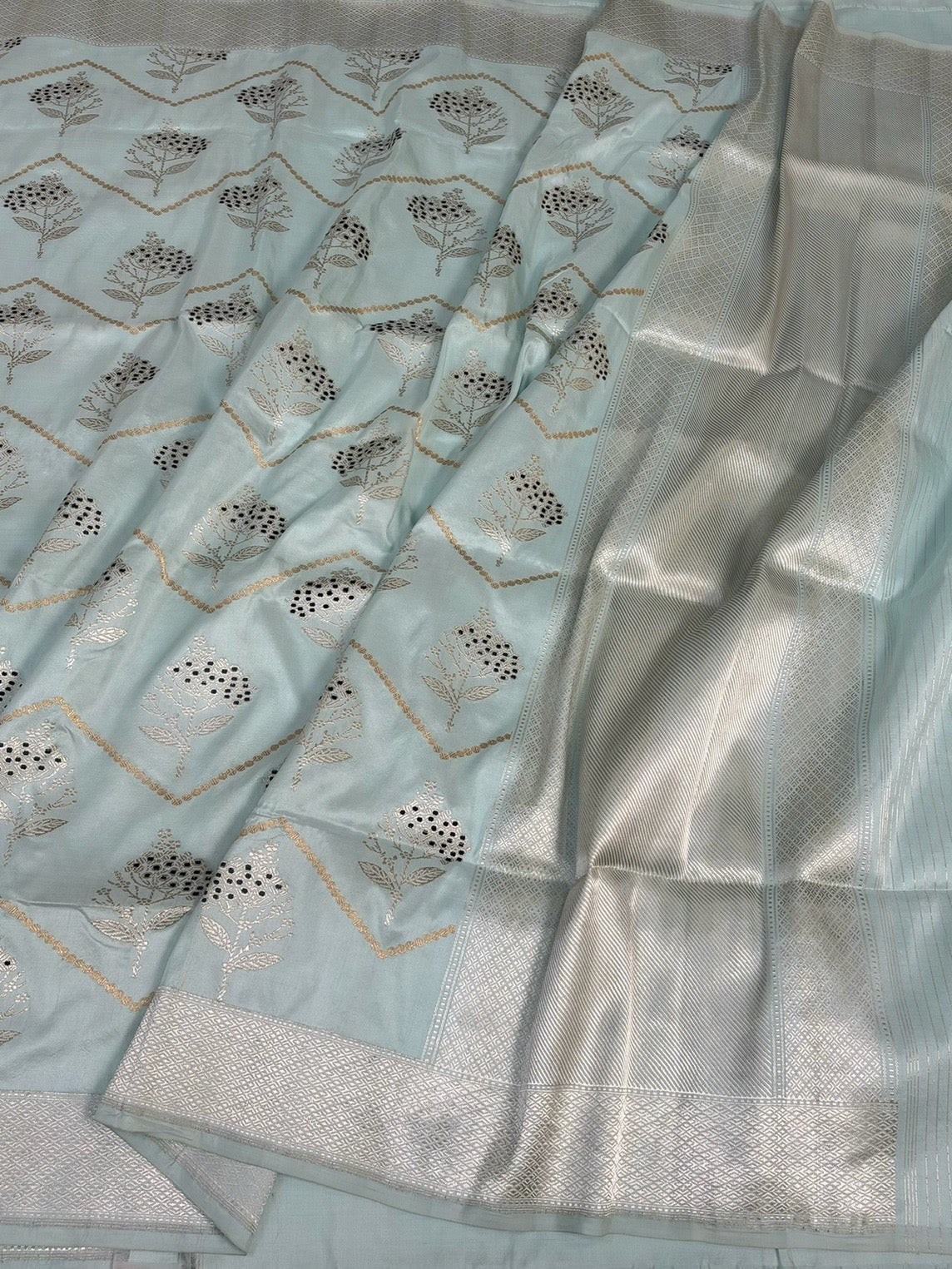 Ice Blue Handwoven Pure Banarasi Katan Silk Saree