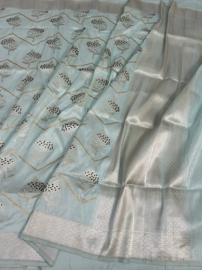 Ice Blue Handwoven Pure Banarasi Katan Silk Saree