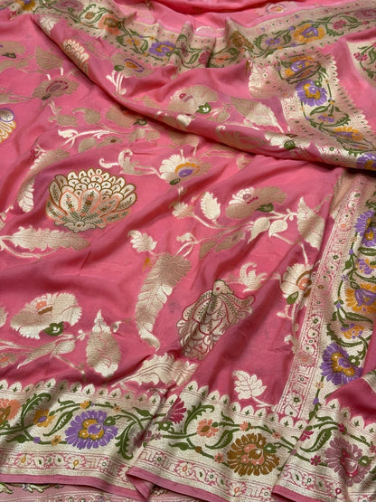 Pastel Pink Pure Banarasi Chiffon Georgette Saree