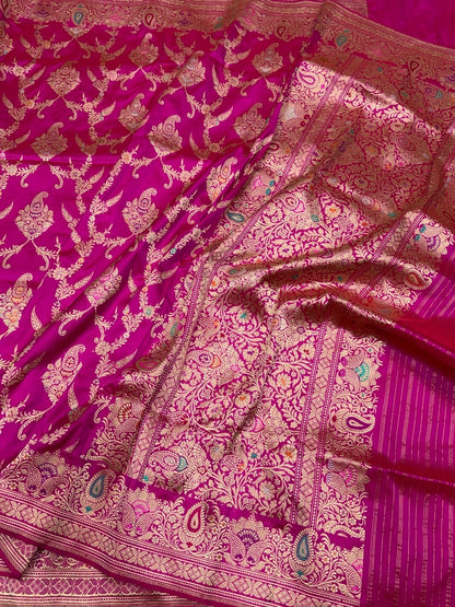 Rani Pink Handwoven Pure Banarasi Silk Saree