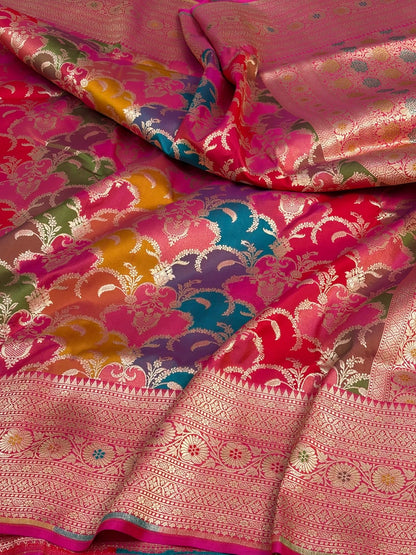 Orangish Pink Rangkaat Banarasi Pure Katan Silk Saree