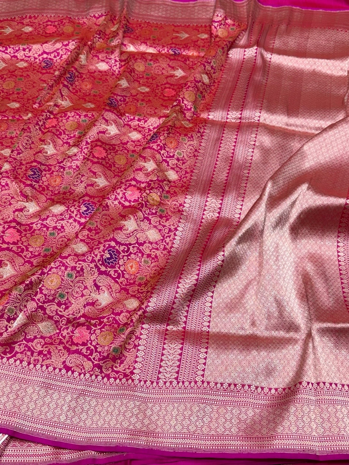 Rani Pink Handwoven Pure Banarasi Silk Brocade Saree