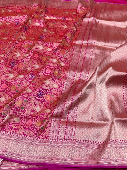 Rani Pink Handwoven Pure Banarasi Silk Brocade Saree