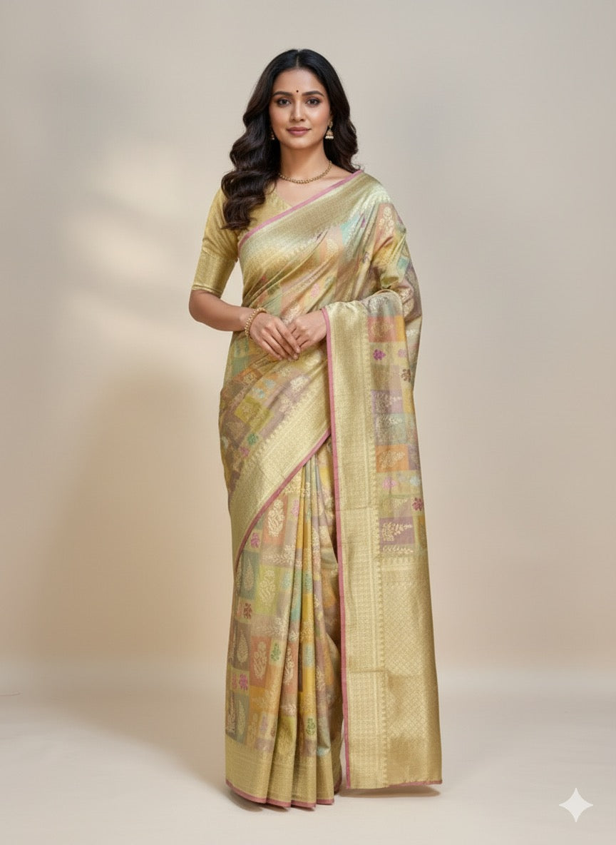 Beige Rangkaat Handwoven Pure Banarasi Silk Saree