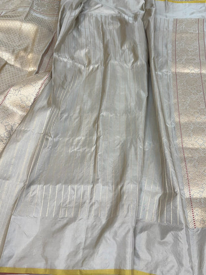 Platinum Grey Handwoven Banarasi Pure Katan Silk Saree