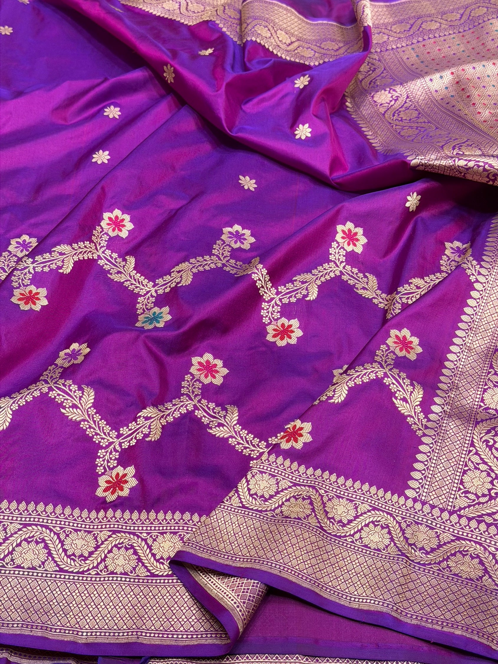 Purple Handwoven Pure Banarasi Silk Saree – Luxury Kadwa Handloom Wedding &amp; Festive Saree