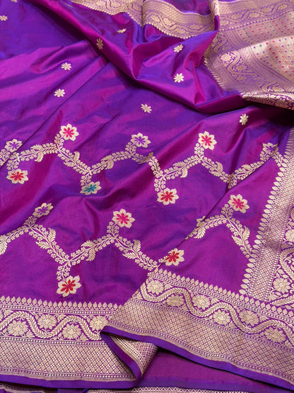 Purple Handwoven Pure Banarasi Silk Saree – Luxury Kadwa Handloom Wedding &amp; Festive Saree