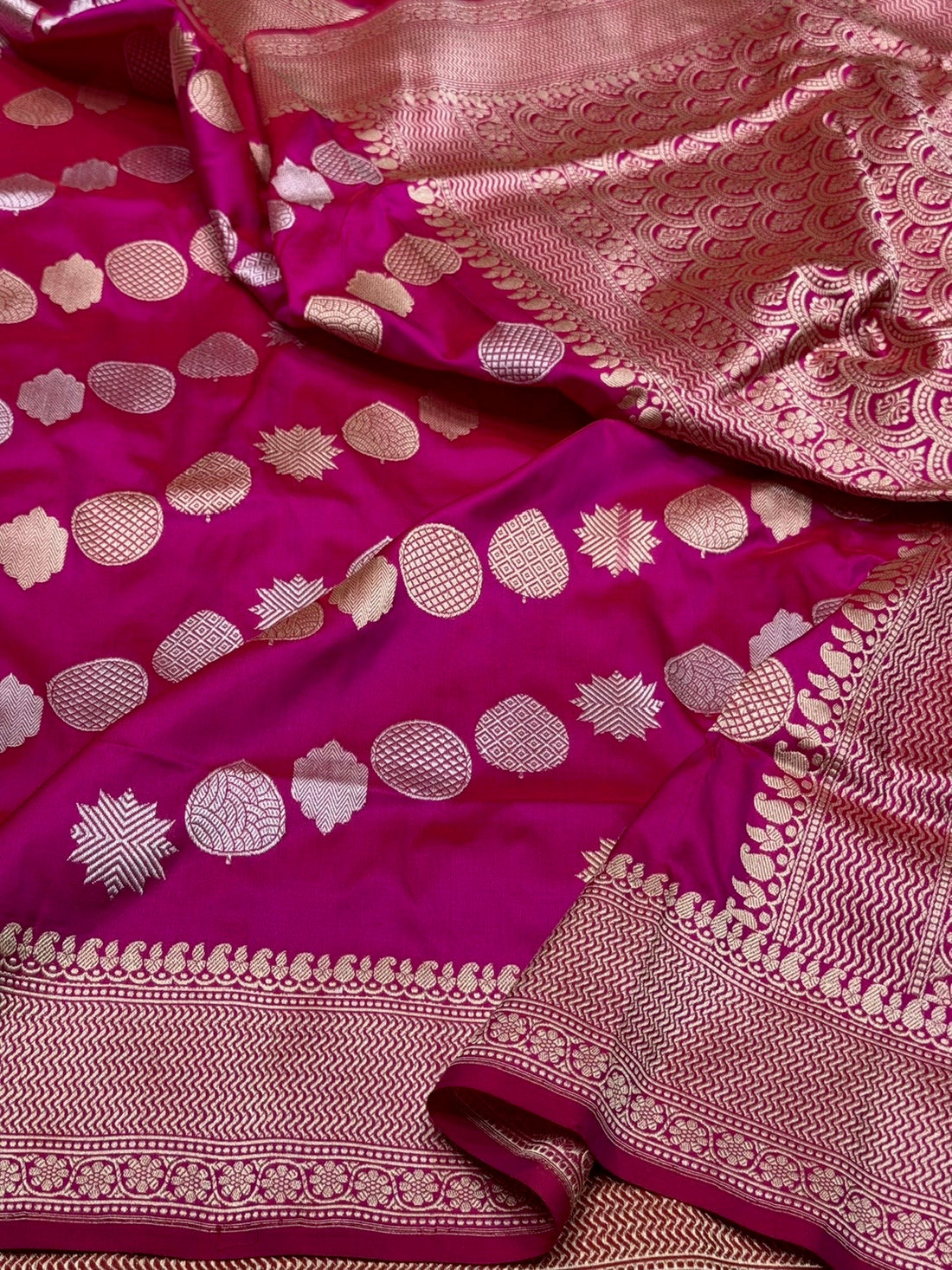 Rani Pink Handwoven Pure Banarasi Silk Saree | Kadwa Katan Mulberry Silk