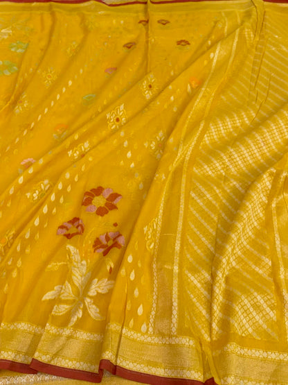 Yellow Pure Muslin Cotton Jamdani Saree