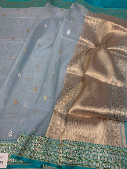 Sky Blue Handwoven Pure Organza Silk Saree