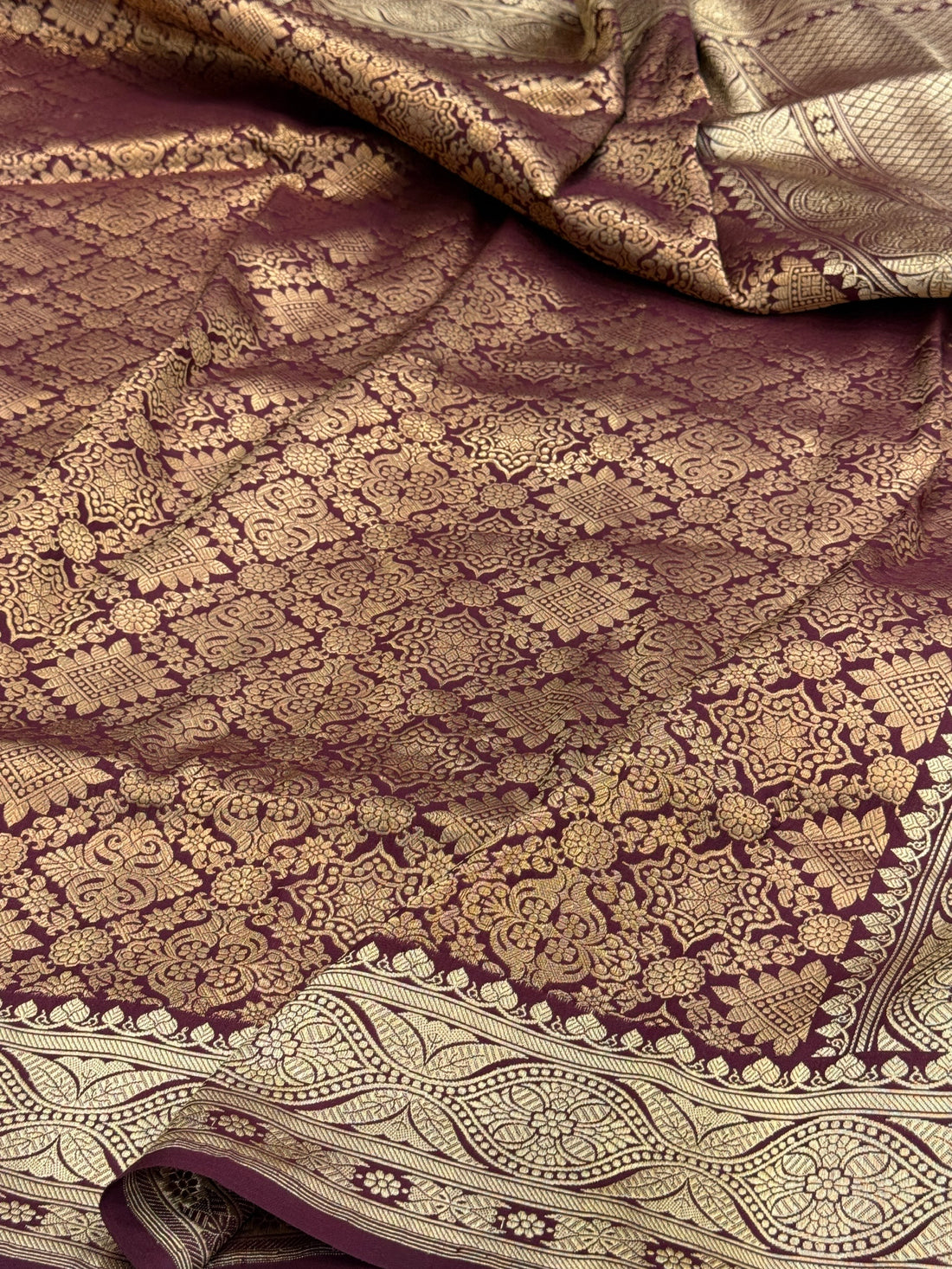 Wine Pure Banarasi Silk Brocade Saree in Katan Mulberry Silk – Timeless Banaras Elegance