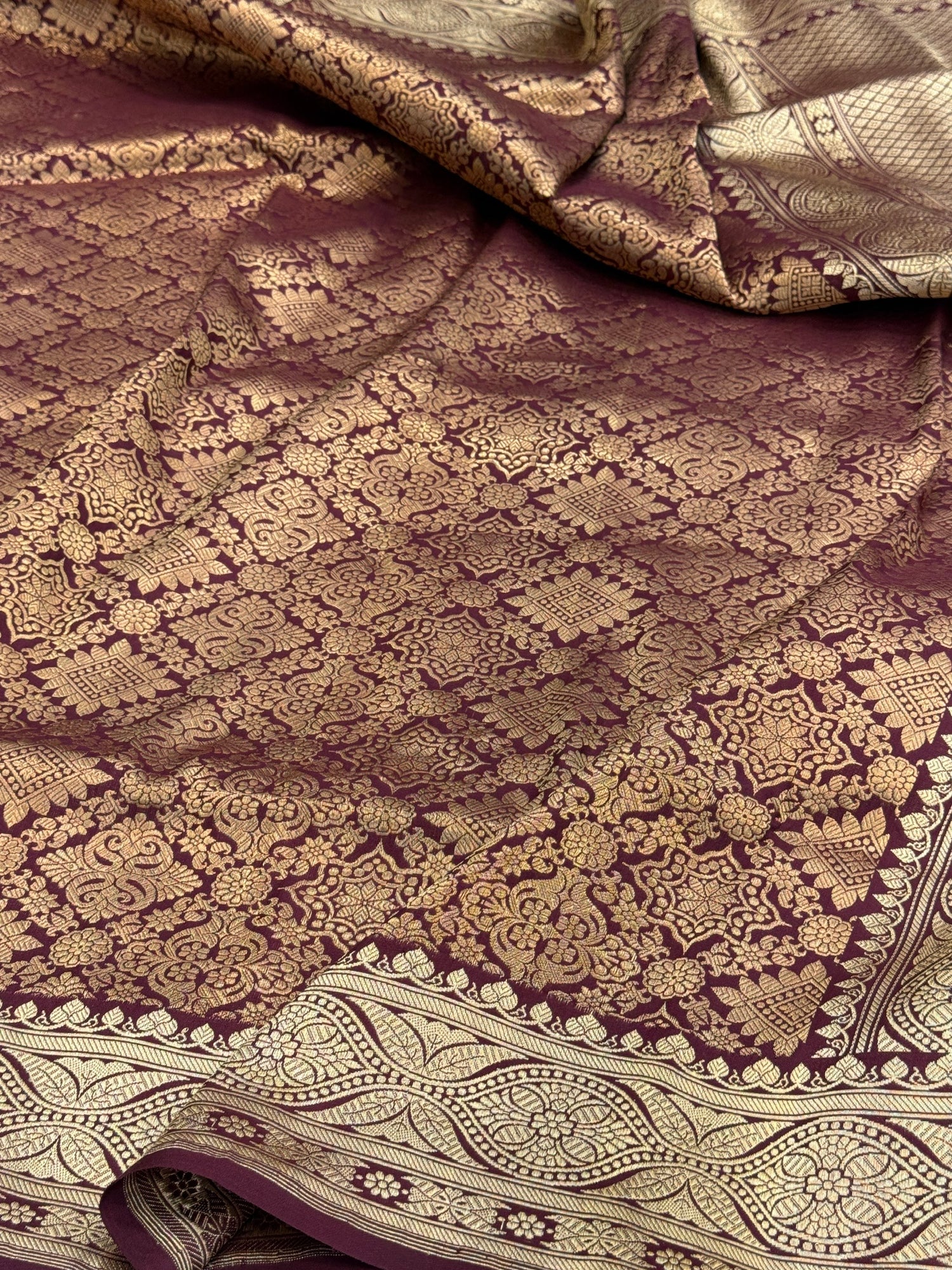 Wine Pure Banarasi Silk Brocade Saree in Katan Mulberry Silk – Timeless Banaras Elegance