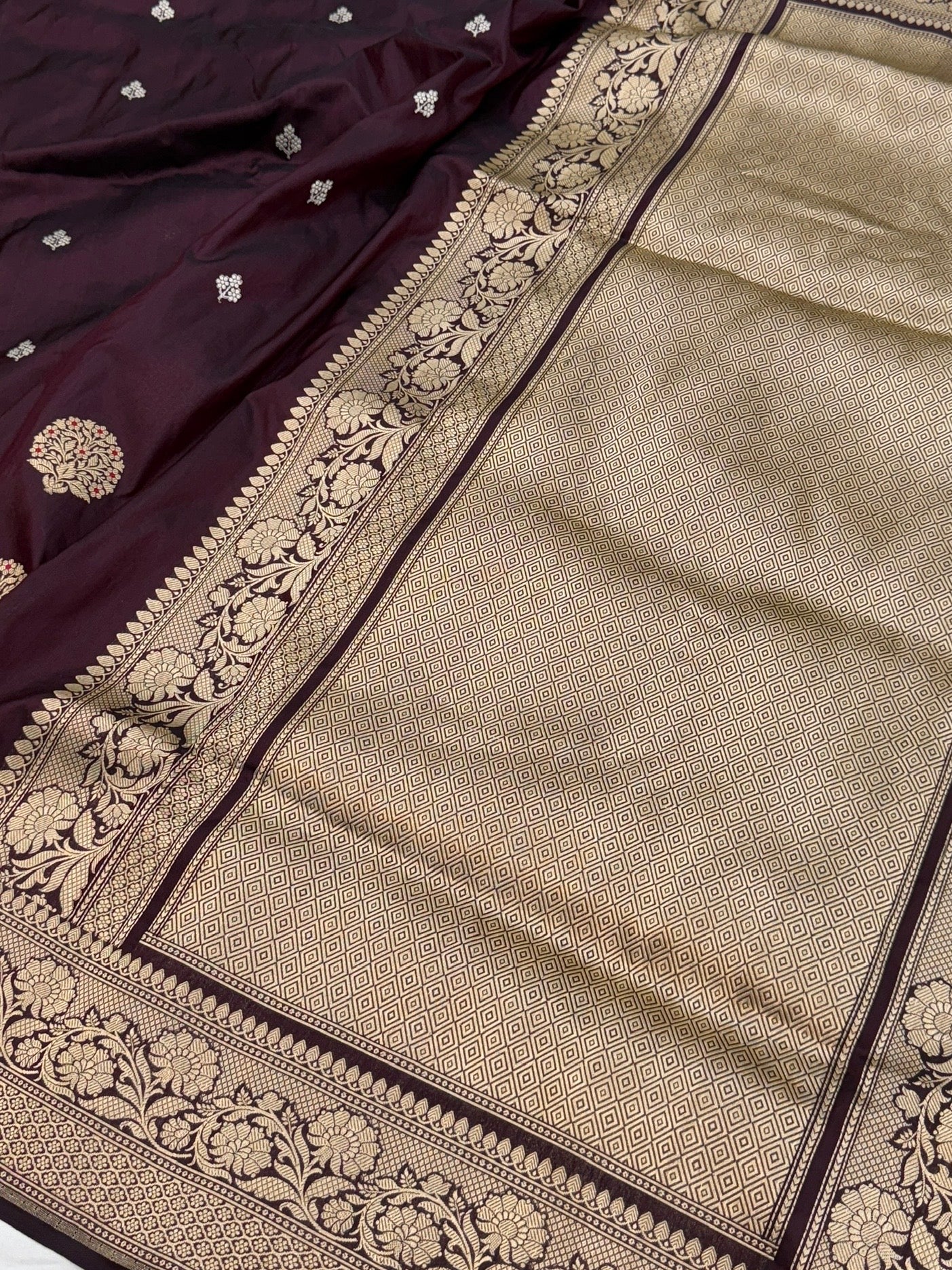 Wine Handwoven Pure Banarasi Silk Saree