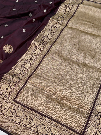 Wine Handwoven Pure Banarasi Silk Saree
