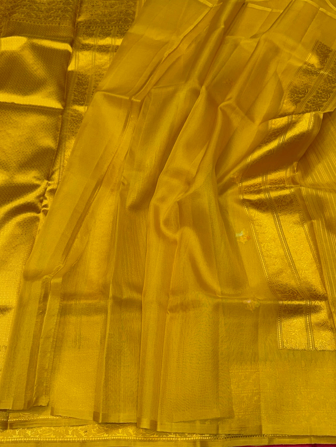 Mustard Yellow Handwoven Pure Organza Silk Saree