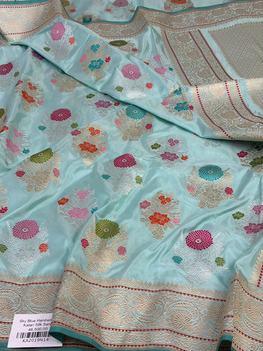 Sky Blue Handwoven Pure Banarasi Katan Silk Saree