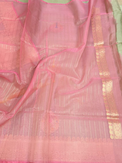 Pista Handwoven Pure Banarasi Organza Silk Saree