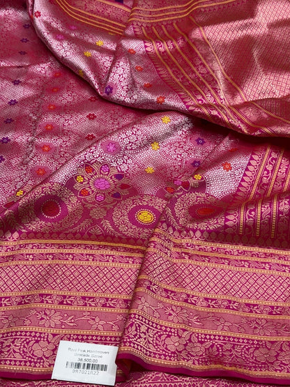 Rani Pink Handwoven Pure Banarasi Silk Saree