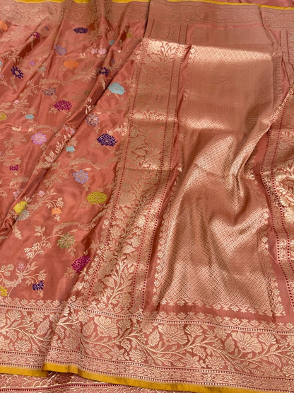 Peach Handwoven Banarasi Pure Katan Silk Saree