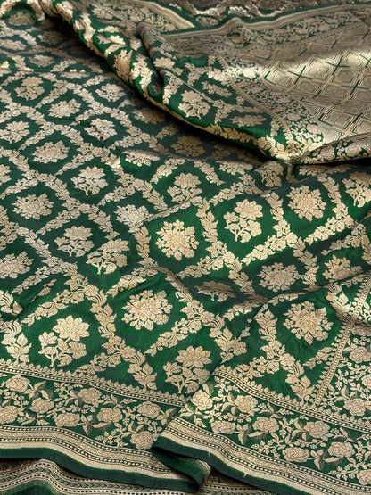 Bottle Green Banarasi Pure Katan Silk Saree