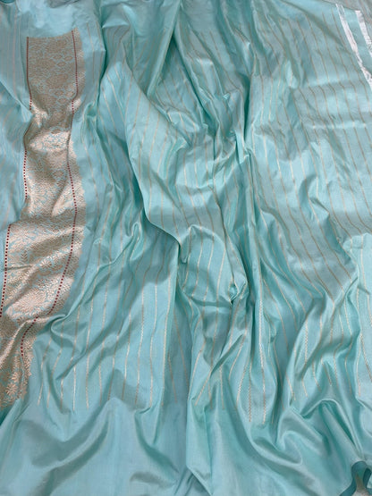 Sky Blue Handwoven Banarasi Ektara Pure Silk Saree